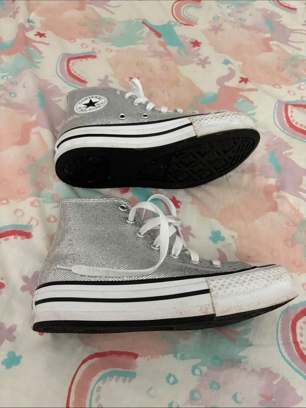 Converse Kids Silver Glitter High-Top Sneakers